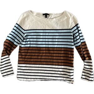J. Crew Striped Long Sleeve Tee in Blue, Brown, and White